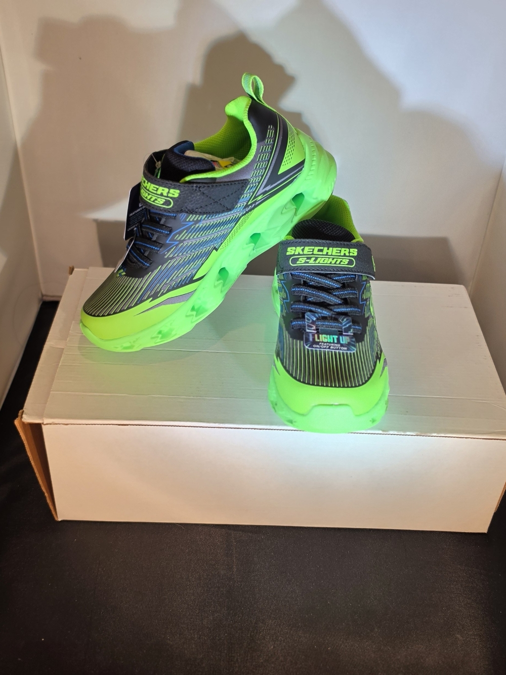 Skechers Kids' Neon Green and Black Light-Up Sneakers